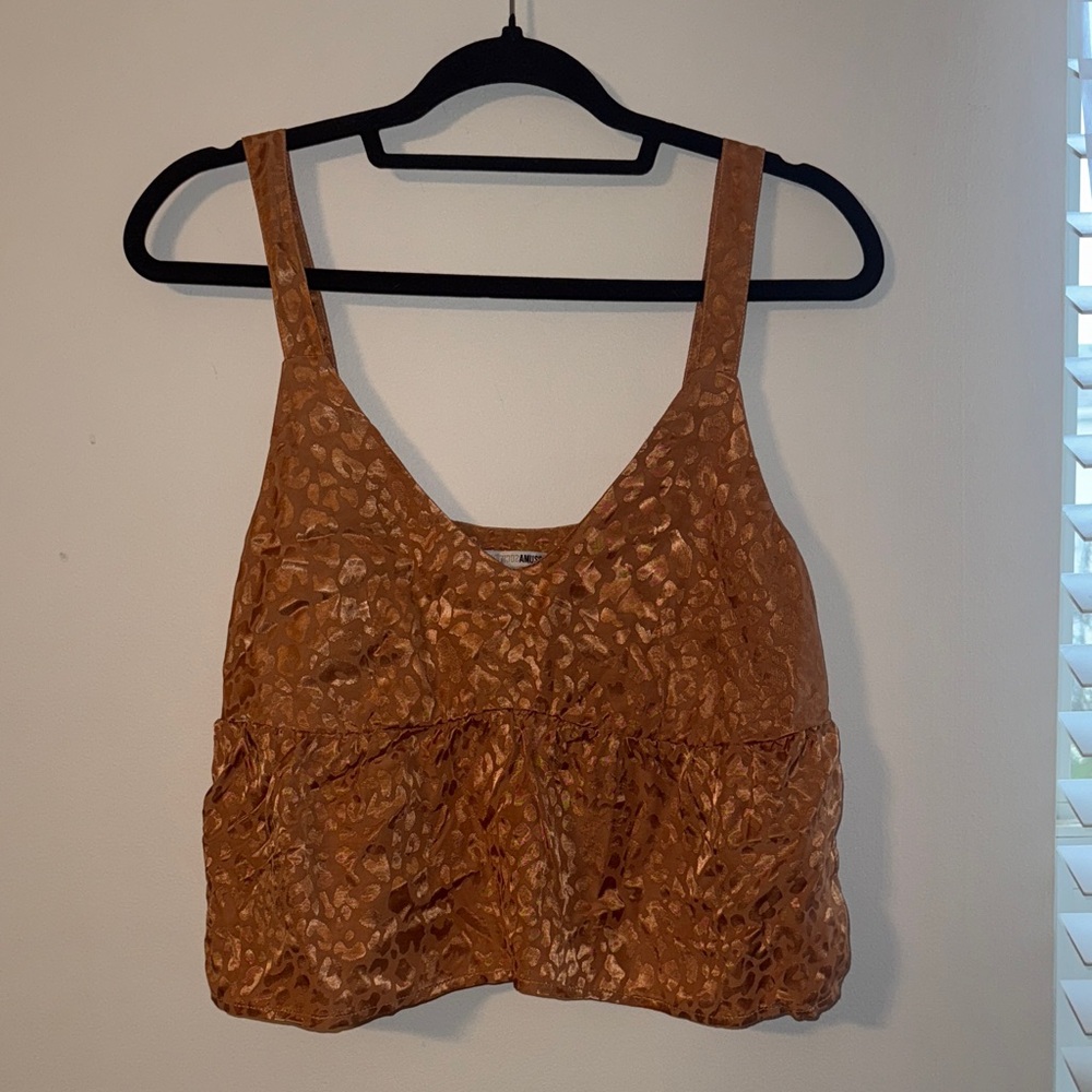 Amuse Society x Revolve Bronze Brown Gold Copper Jacquard Babydoll Cami Small